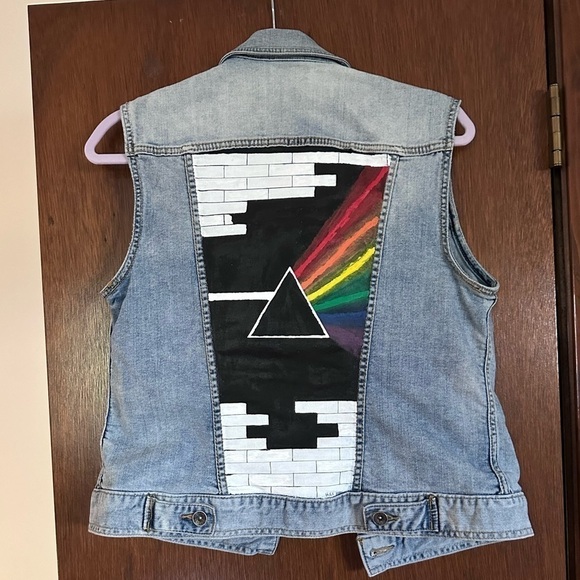 Hand painted up cycled denim jean vest prism brick merona medium - Picture 4 of 6